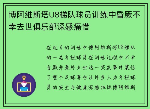 博阿维斯塔U8梯队球员训练中昏厥不幸去世俱乐部深感痛惜